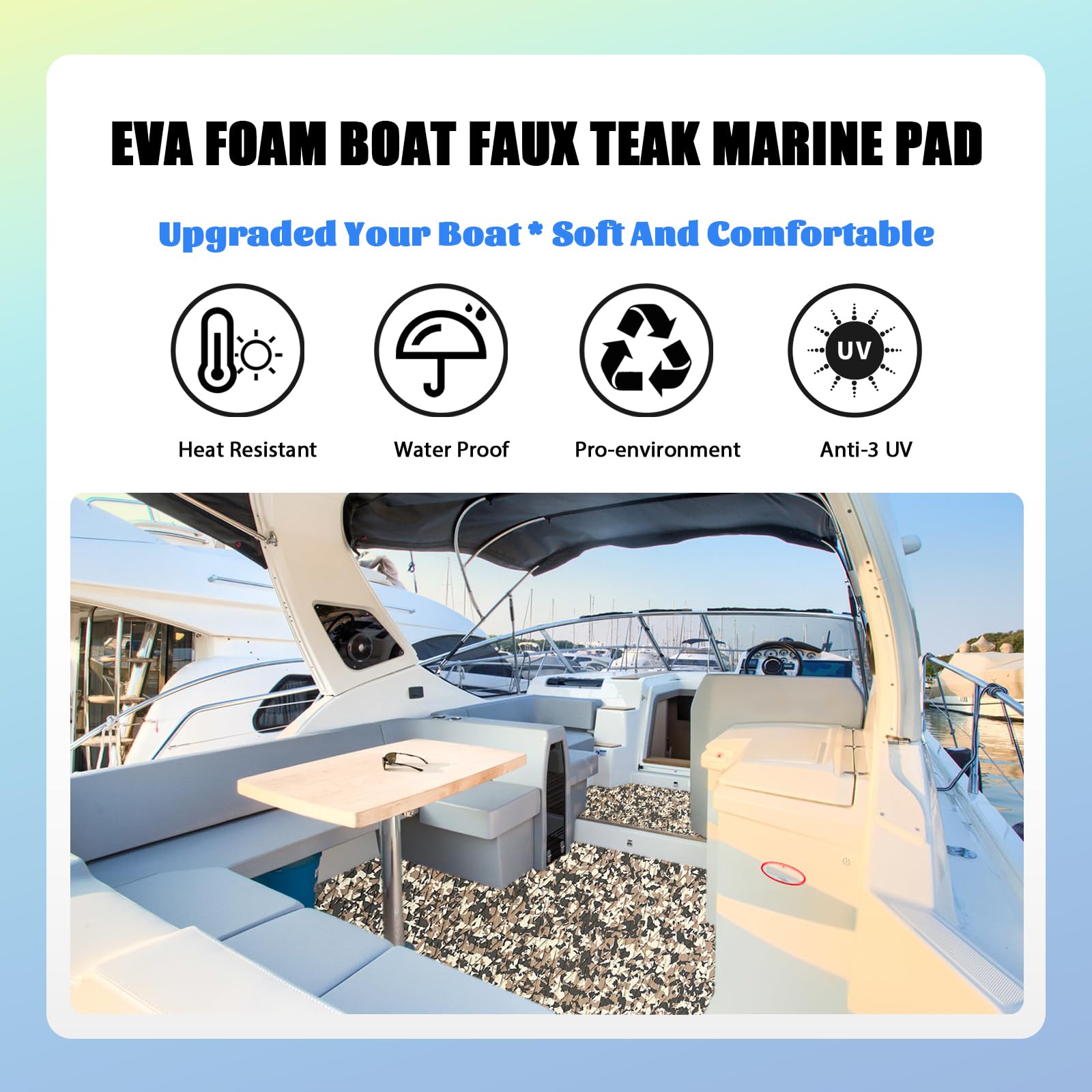 HXBYX Suelo de barco de espuma EVA con respaldo adhesivo 3M, suelo autoadhesivo de teca sintética, antideslizante, para kayak, yate, piscina, RV, 94.5 x 47.2 pulgadas, 23.6 pulgadas, 11.8 pulgadas