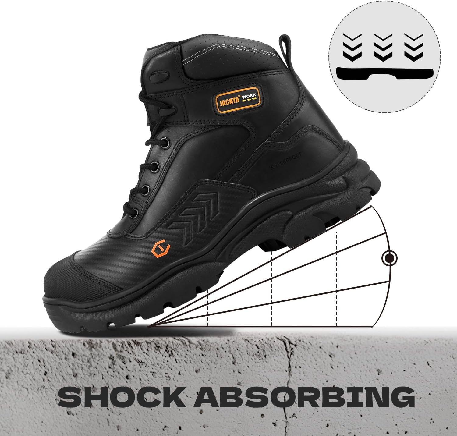 Jacata Waterproof Leather Soft/Steel Toe Work Boots For Men,Heavy Duty 6Inch Oil/Slip Resistant Rubber Outsole Comfortable Construction Industrial Safety Men’s Work Boots - Image 3