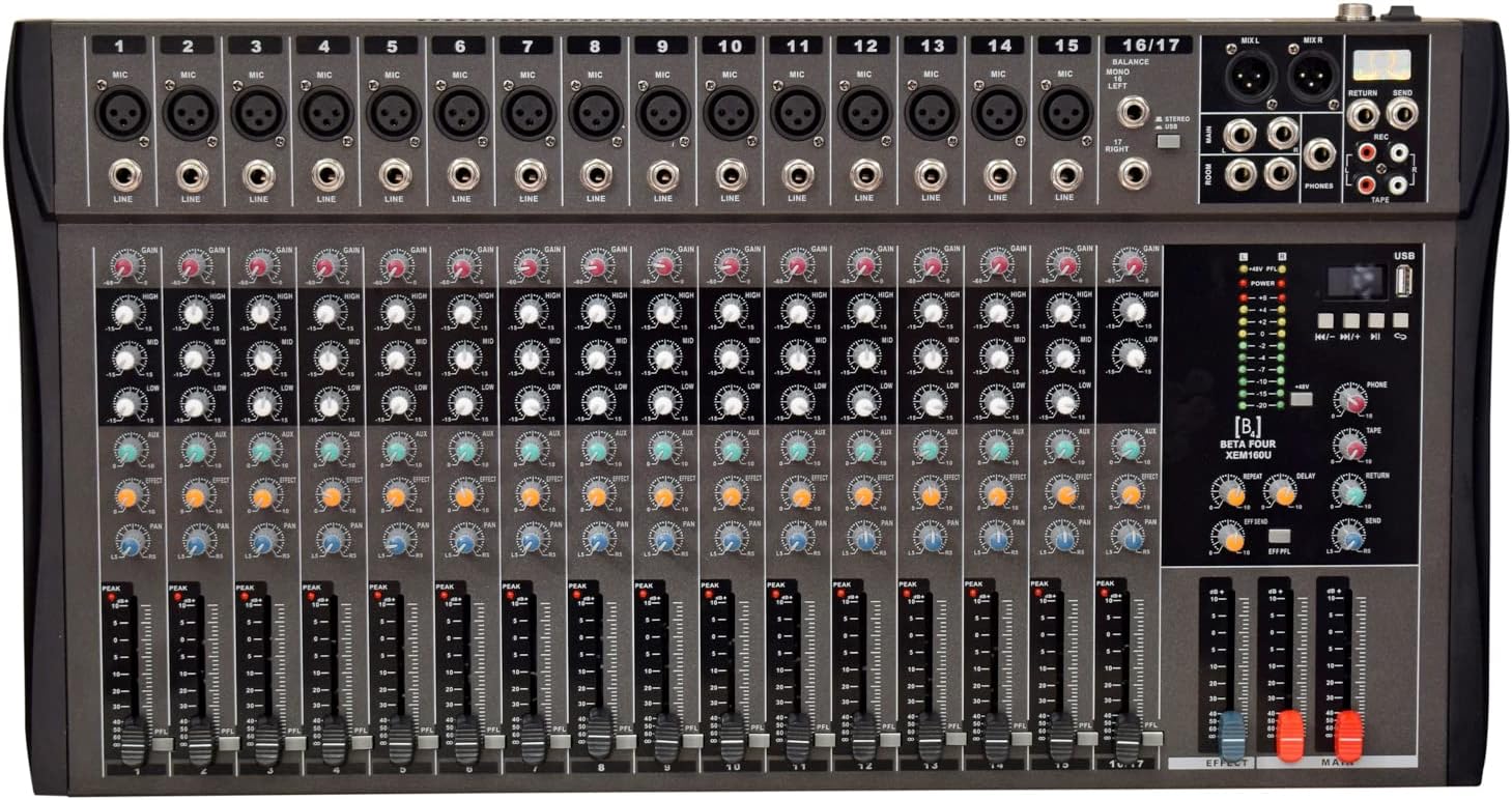 kh Audio Mixer 16 Channel, 48V Phantom, USB, MP3, BT, Recording, Reverb, Digital Effect (16 Channel Mixer)