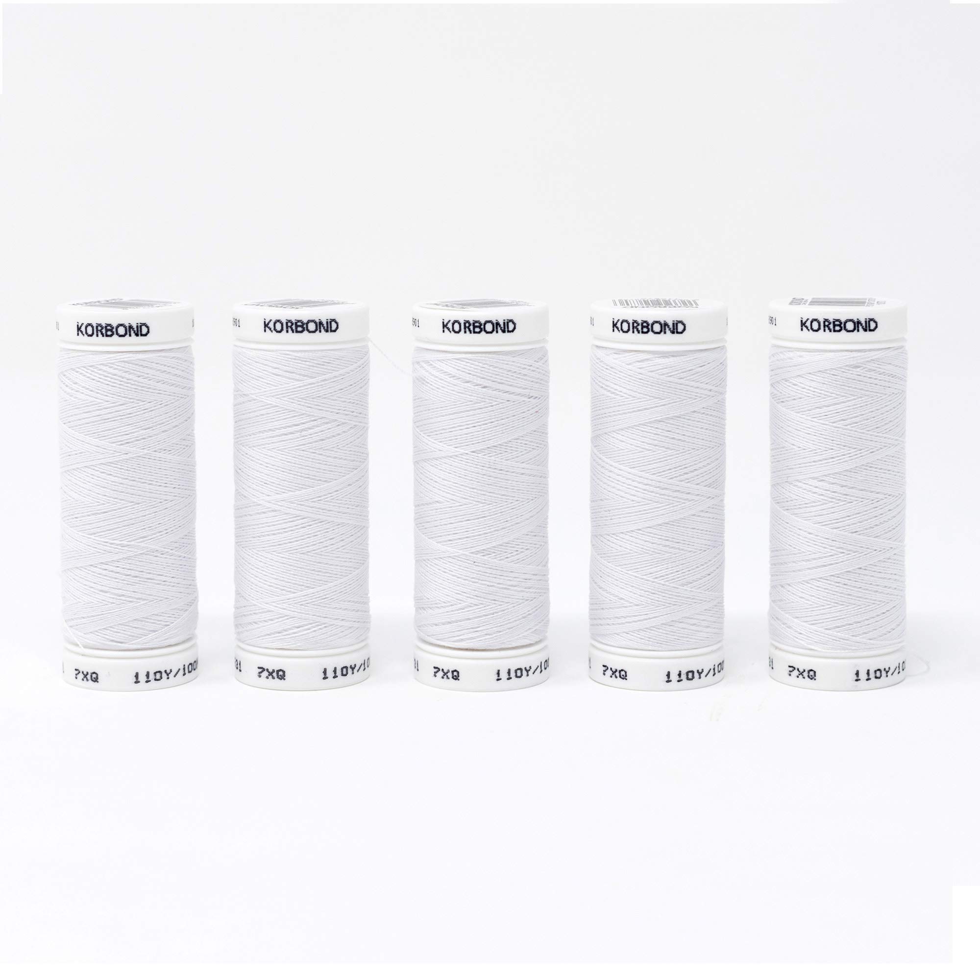 KORBOND 500m White Polyester 5 x 100m Reels Thread-for Hand Sewing Machines – No Shrinkage – Ideal for Mending, Tailoring, Quilting, Crafting, Repairs and Embellishment
