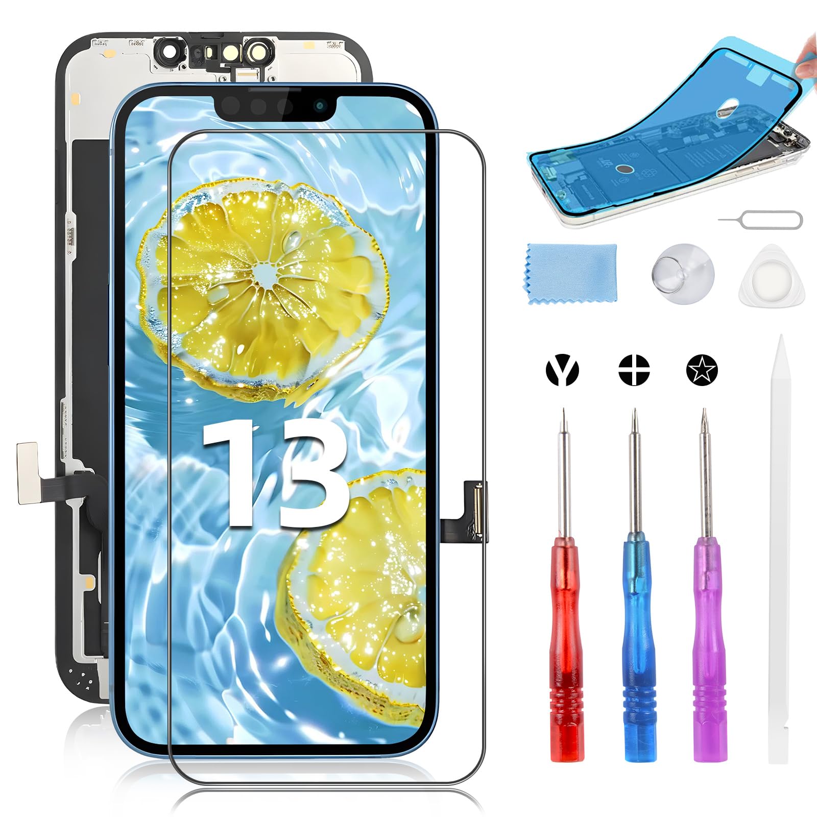 Moautodc Display per iPhone 13 Schermo di Ricambio 6.1" LCD Schermo FHD 3D Touch Screen Digitizer Kit di Montaggio e Riparazione Schermo LCD per iPhone 13