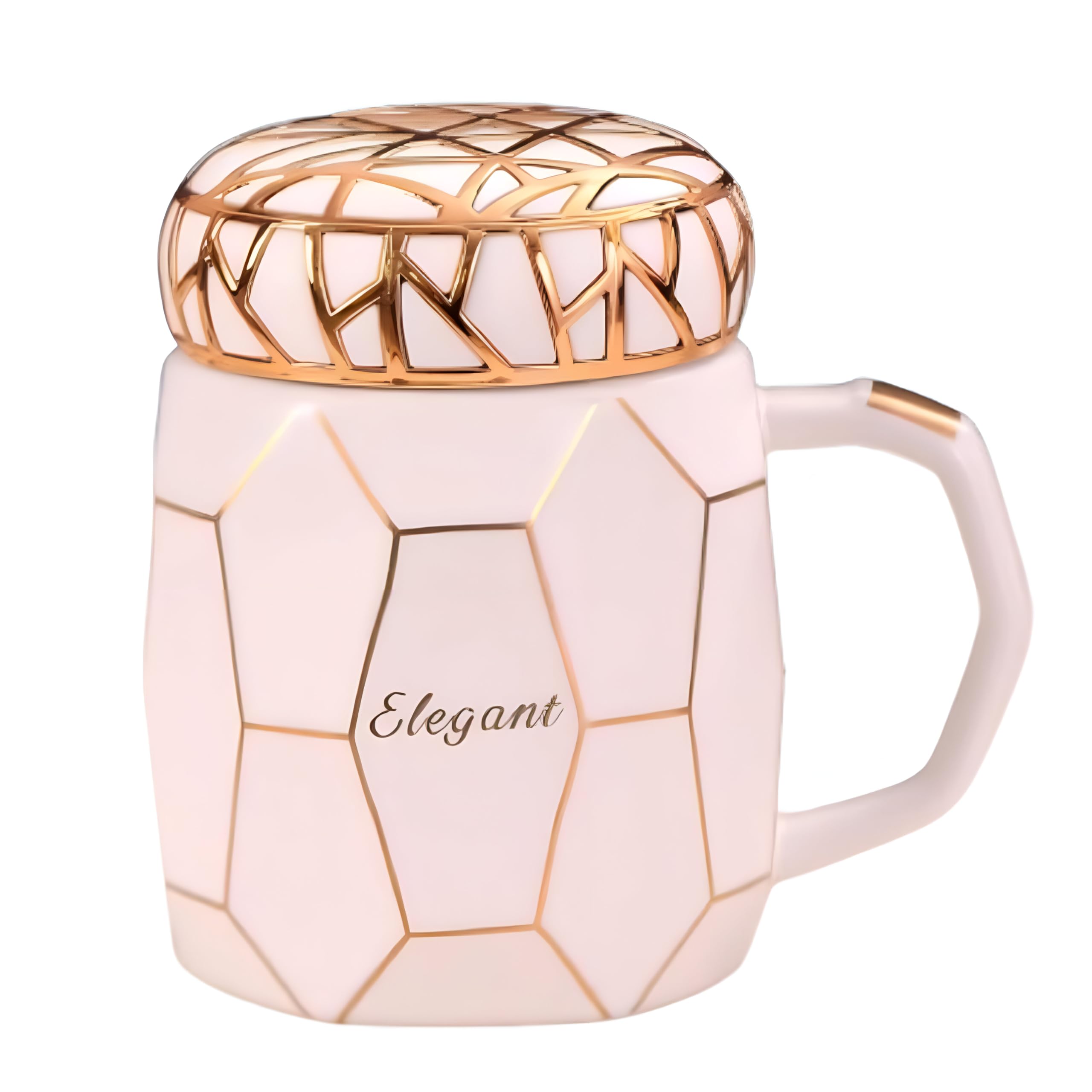 European Mug with Lid - 450ml | Mug European Style Sealed Mug with Lid | Leak Proof Coffee Mug | Portable Ceramic Water Mug | Creative Milk Cup Mirror Mug (White, 450 ML)