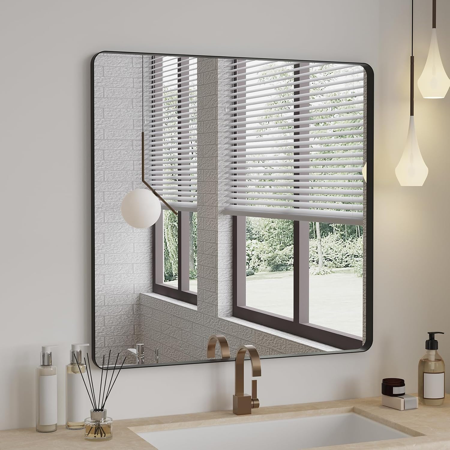 Amazon.com: Kernohan Black Bathroom Mirror for Vanity,36X36 Inch Matte ...