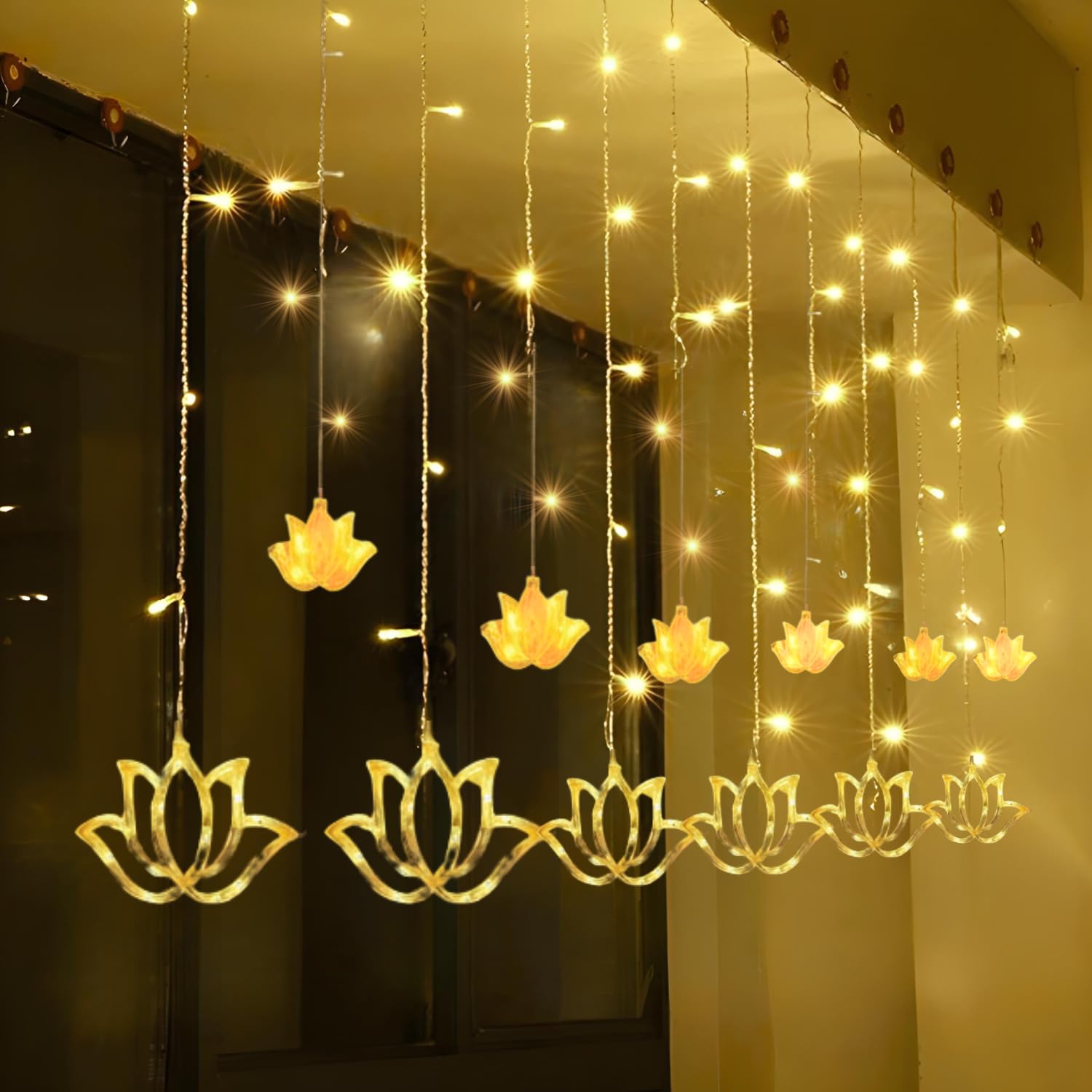 One94Store Lotus Curtain Lights 3 Meter 108 Warm White LED Decorative Fairy String Hanging Lights for Diwali, Wedding, Party, Balcony, Window & Wall Décor