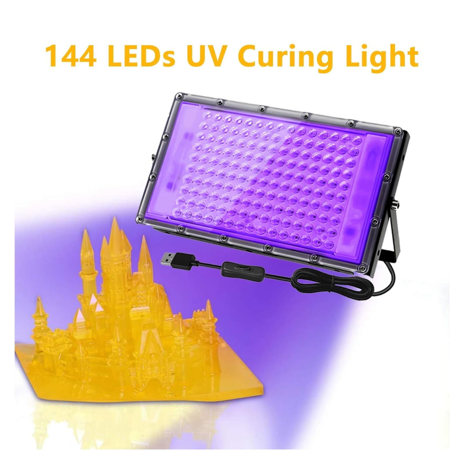 Lampa UV do żywicy 144 diody LED do utwardzania światłem UV w druku 3D, żywic światłoczułych, obudowa samodzielnego, wejście 5 V, przewód zasilający USB 1, m(144 LEDs-2Pack)
