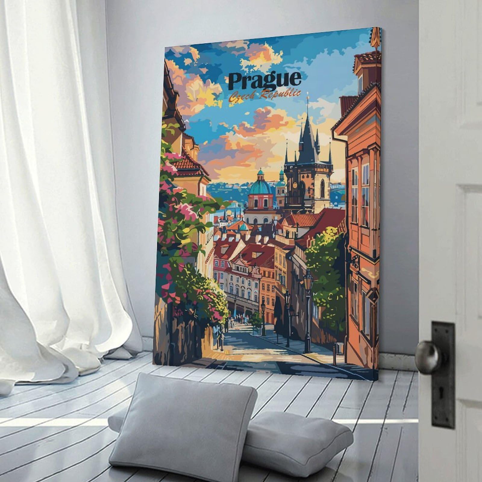 Junmoney Prague Cityscape Canvas Art Print, 20x30inch(50x75cm), for Bedrooms, Workspaces And Everyday Interiors, A Flexible Wall Accent for Shared Spaces