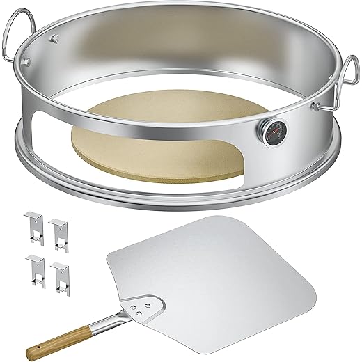 Onlyfire Edelstahl Pizzaofen Komplettpaket PizzaRing für Weber 57 cm Kugelgrill und viele andere Modelle, Pizza für Holzkohle Grill