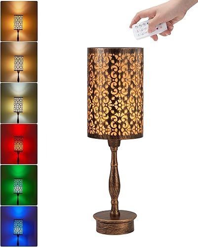 Miniatura 10 de UMEXUS Lámpara de mesa inalámbrica recargable con pequeñas luces táctiles de 3 vías regulables de bronce antiguo, lámpara de mesita de noche de