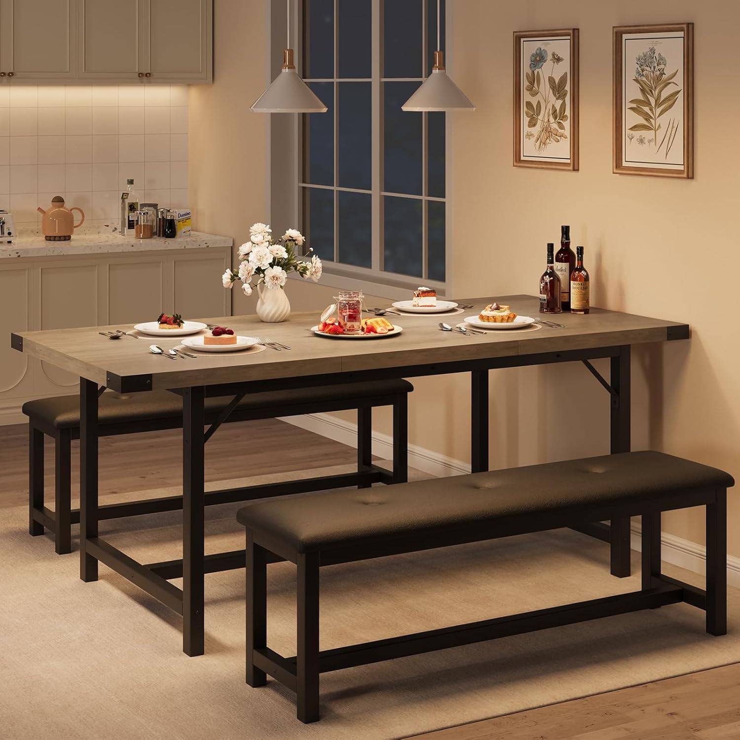 GarveeHome Dining Table Set for 4-6, 63 in Extendable Wood