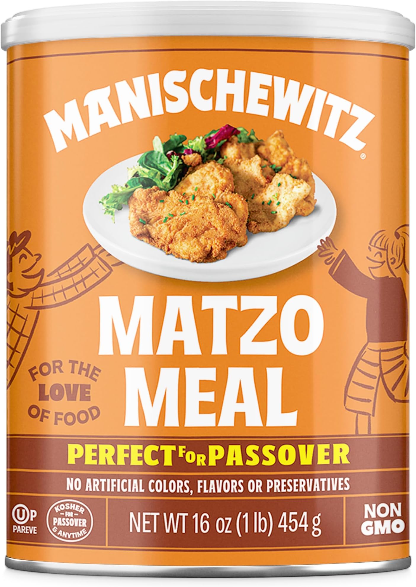 Manischewitz Matzo Meal, 16oz Resealable Canister | Perfect for Coating and Baking | Kosher for Passover and Year Round Use