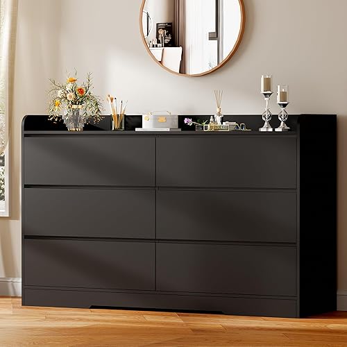 Miniatura 10 de BEWISHOME Cómoda blanca para dormitorio, cómoda de 6 cajones, cómoda de madera para armario, cómoda ancha y moderna con valla para sala de estar,