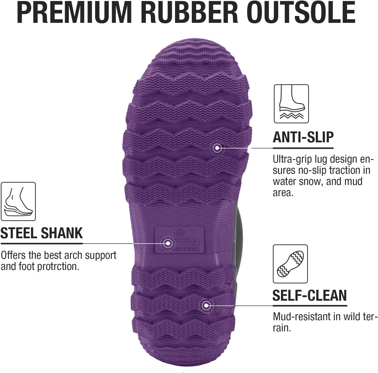 HISEA Women's Mid Calf Rain Boots Waterproof Rubber Boot for Garden Mud Working - Image 5