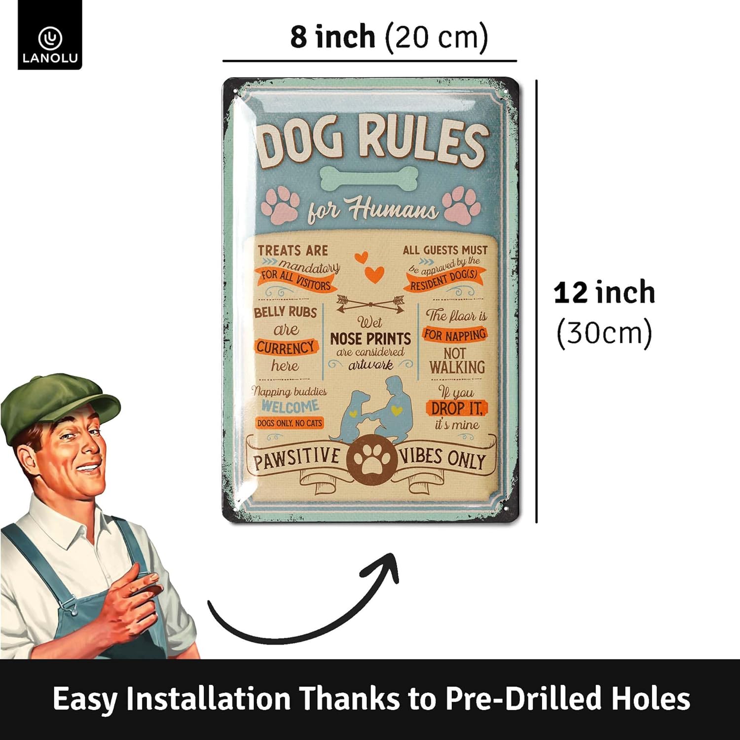 Vintage Tin Sign Dog Rules - Cute Decor for Home, Dog Lovers Gifts, Mom Sign, Funny Signs, 12x8" - Image 4