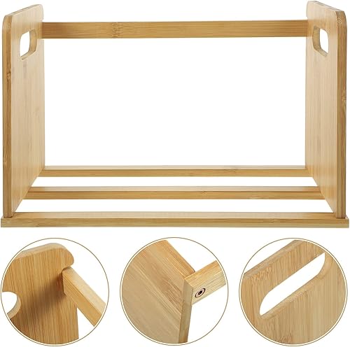 Miniatura 8 de LIFKOME Estantería de discos para libros, soporte de almacenamiento de libros, estantería de madera de mesa, álbumes de discos de vinilo