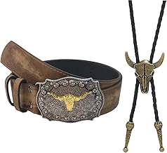 2 Piece Cowboy Belts for Men, Cowboy Belt Buckle with Classic Buckle Design, Adjustable Western Mens Cowboy Belt Ideal for Daily Wear Men's Belt Present