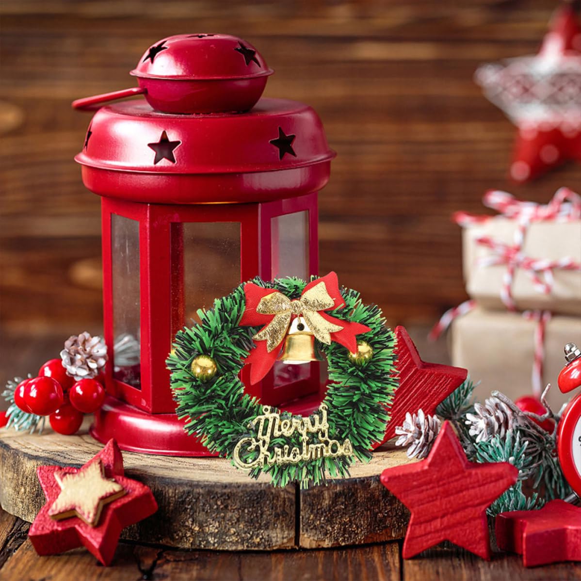 IMIKEYA 20 Piezas Mini Corona Navideña Decorativa de Plástico y Tela para Árbol de Navidad, Pequeña y Colgante, Adecuado para Decoración Navideña en Casa y Fiestas