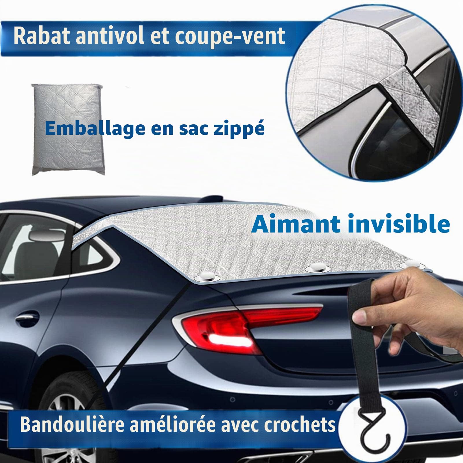 Couverture Pare Brise Voiture - Protection Pare Brise Hiver | Housse Antigel pour Vitre Arrière | Magnétiques Bâche Pare Brise | Bache Voiture Exterieur, Anti Neige, Poussière, Feuilles Et Soleil UV