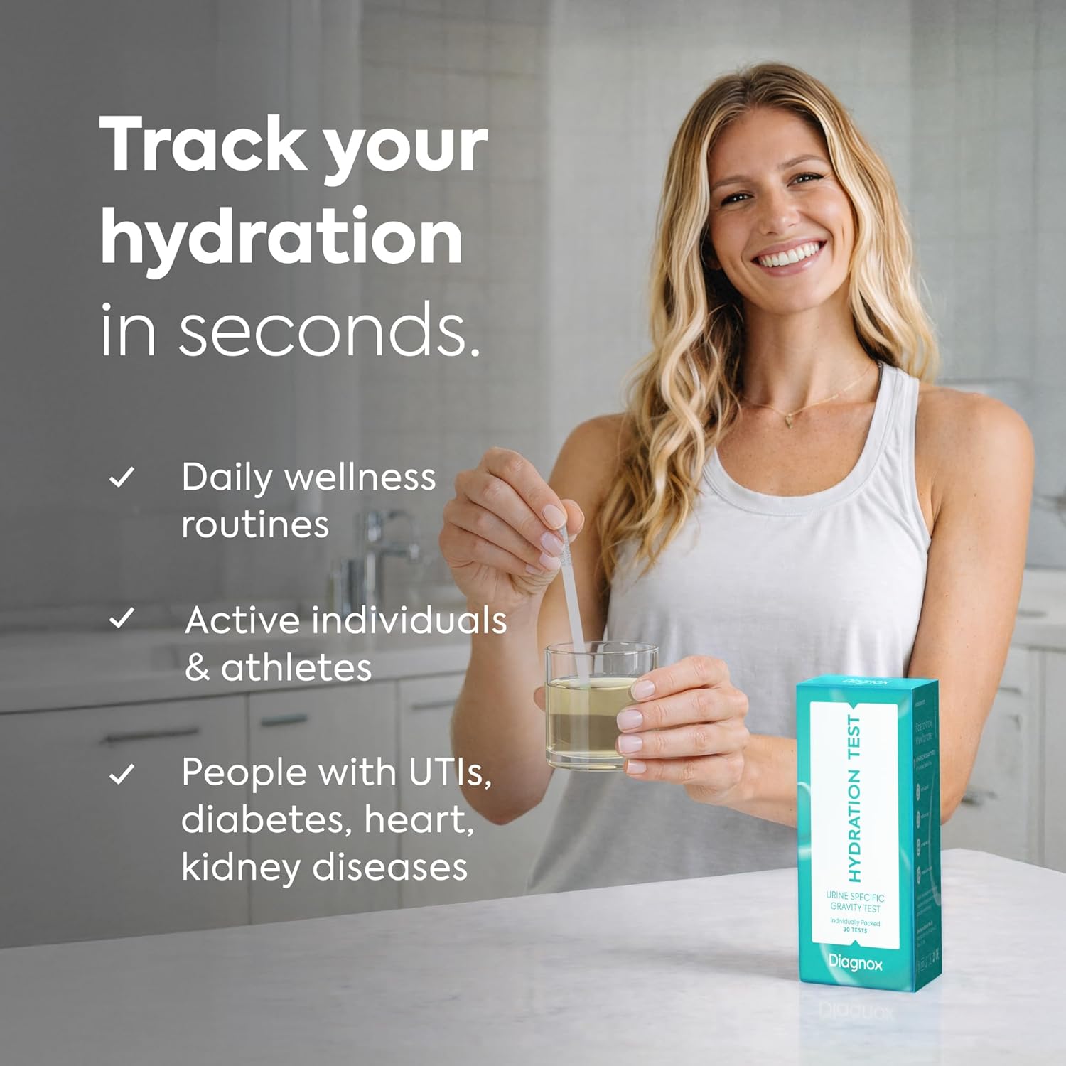 Diagnox Health Hydration Test Strips, Specific Gravity Urine Test Strips to Track Hydration Levels, Instant Results in 45 Seconds, Individually Wrapped Dehydration Testing Kit, 30 Tests - Image 6