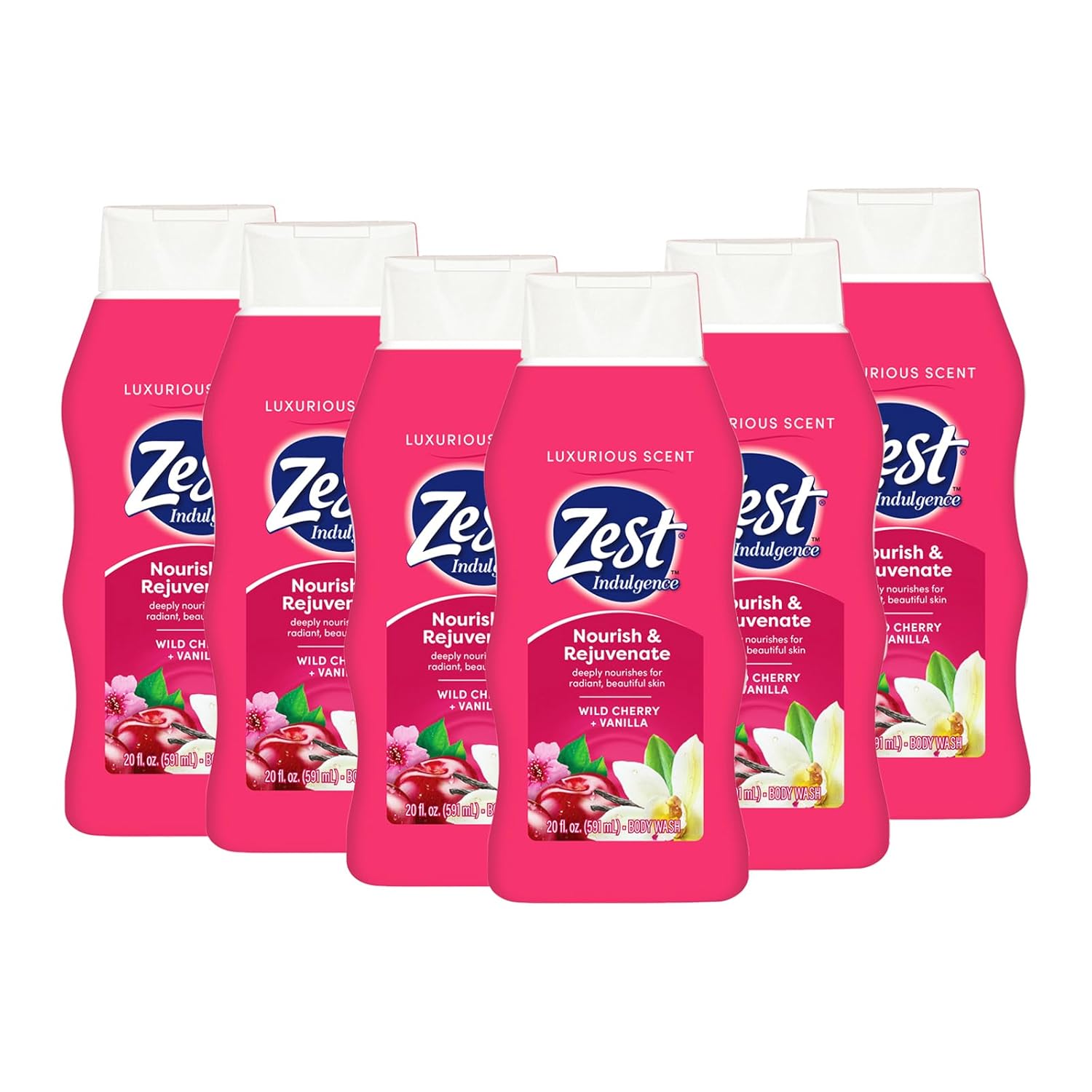 Zest Body Wash - Infused with Wild Cherry and Vanilla - Hydrating Body Soap - Suitable for All Skin Types - Wild Cherry and Vanilla - 6 pc