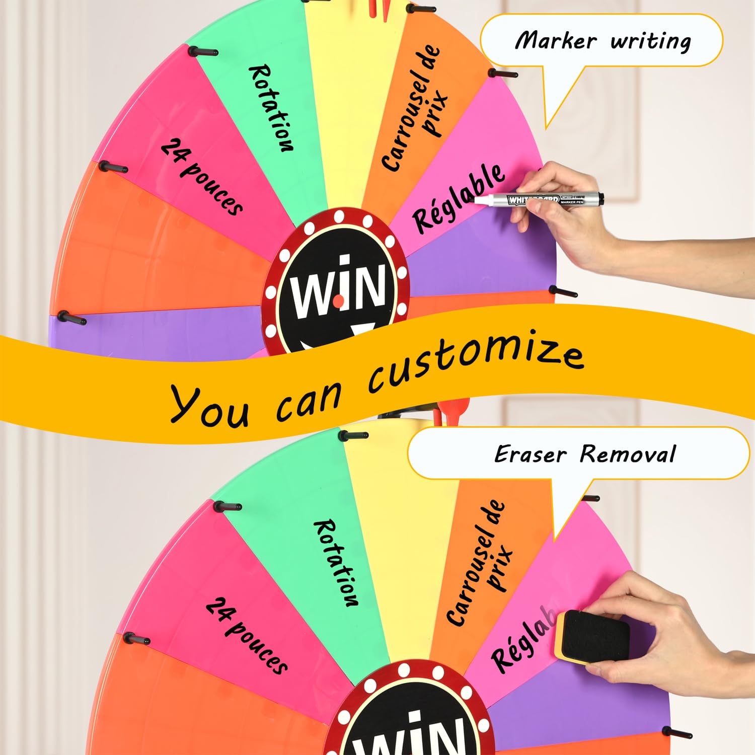 Tcatec Spin Prize Wheel 14 Slots Wheel Spinner Color Tabletop Roulette Spinner Height Adjustable Spinny Wheels Spinning Game Party Tripod Floor Stand with Dry Erase Marker and Eraser - Image 3
