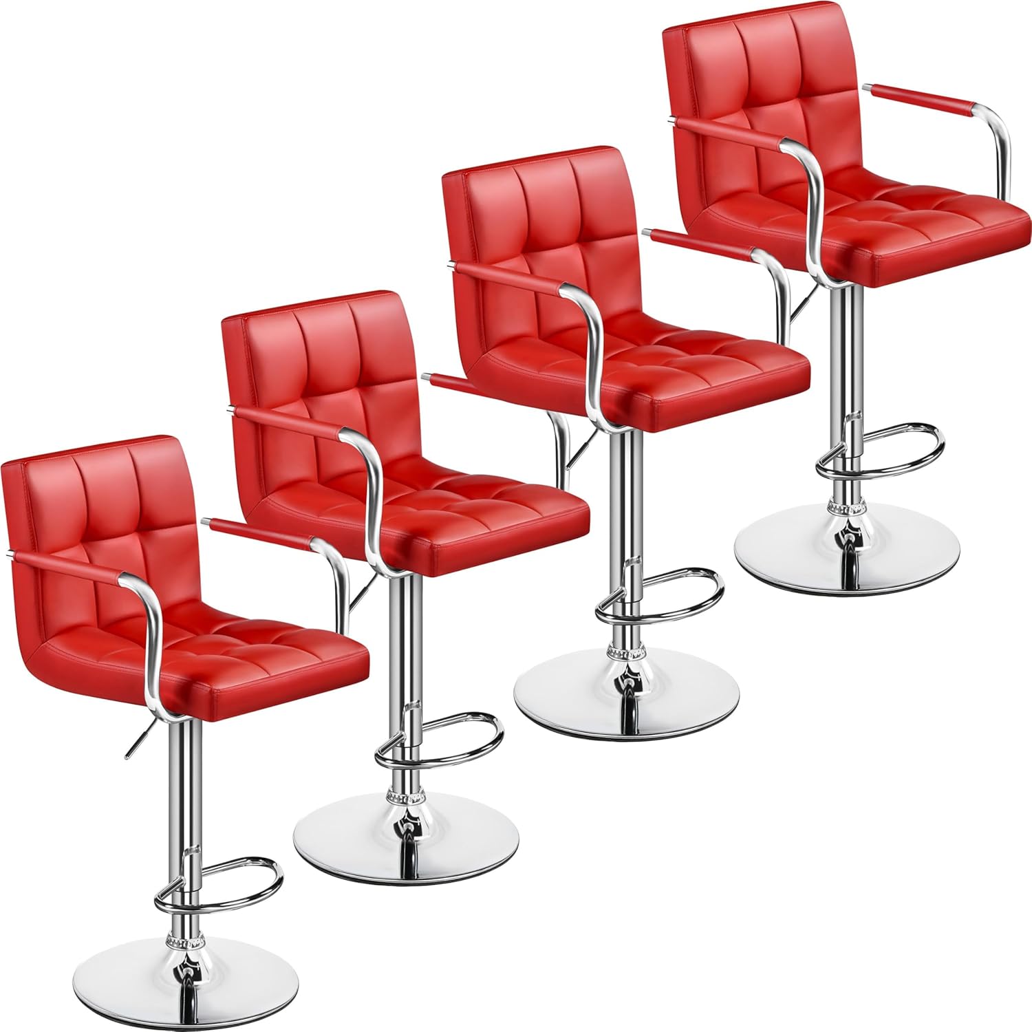 Yaheetech 4-P.Ku Bar Stools, Adjustable, Red