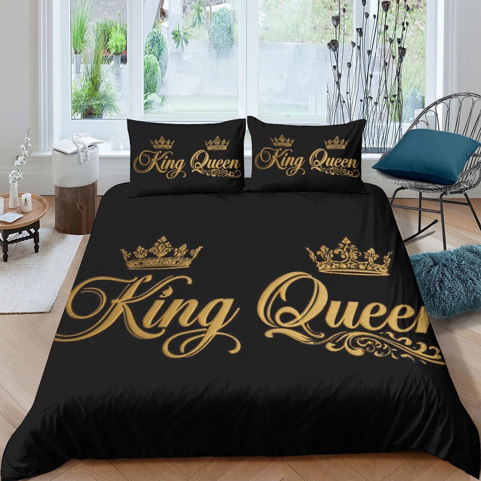 Ctjqhvkz Style-10 3D Printed Black Gold Crown King Queen Fitted Sheet Microfiber Soft Bed Cover For Bedroom Guestroom Dorm Mattress Decor Single（135X200cm）