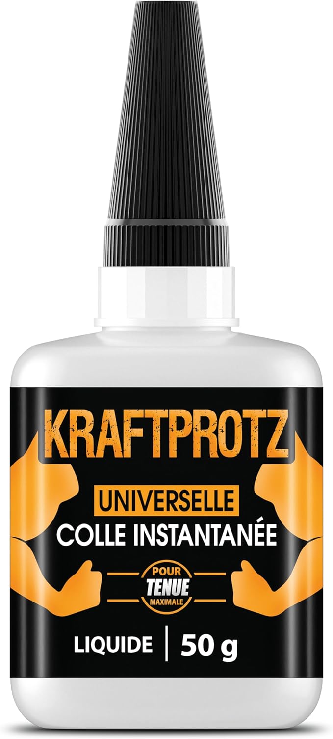 Colle forte extra fluide 50 g – colle super glue pour réparations précises & fissures capillaires – résistante à l’eau & à la chaleur – plastique, métal, bois, verre – KRAFTPROTZ