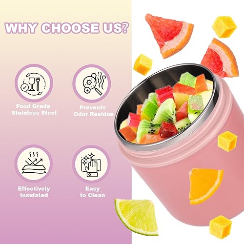 Miniatura 4 de Contenedor térmico aislado de 16 onzas para alimentos calientes, termo de acero inoxidable a prueba de fugas para niños con boca ancha y cuchara