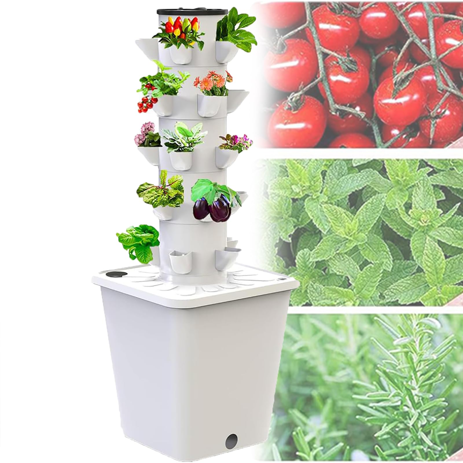 Tour hydroponique avec réservoir d'eau mobile et pots en filet pour culture intérieure
