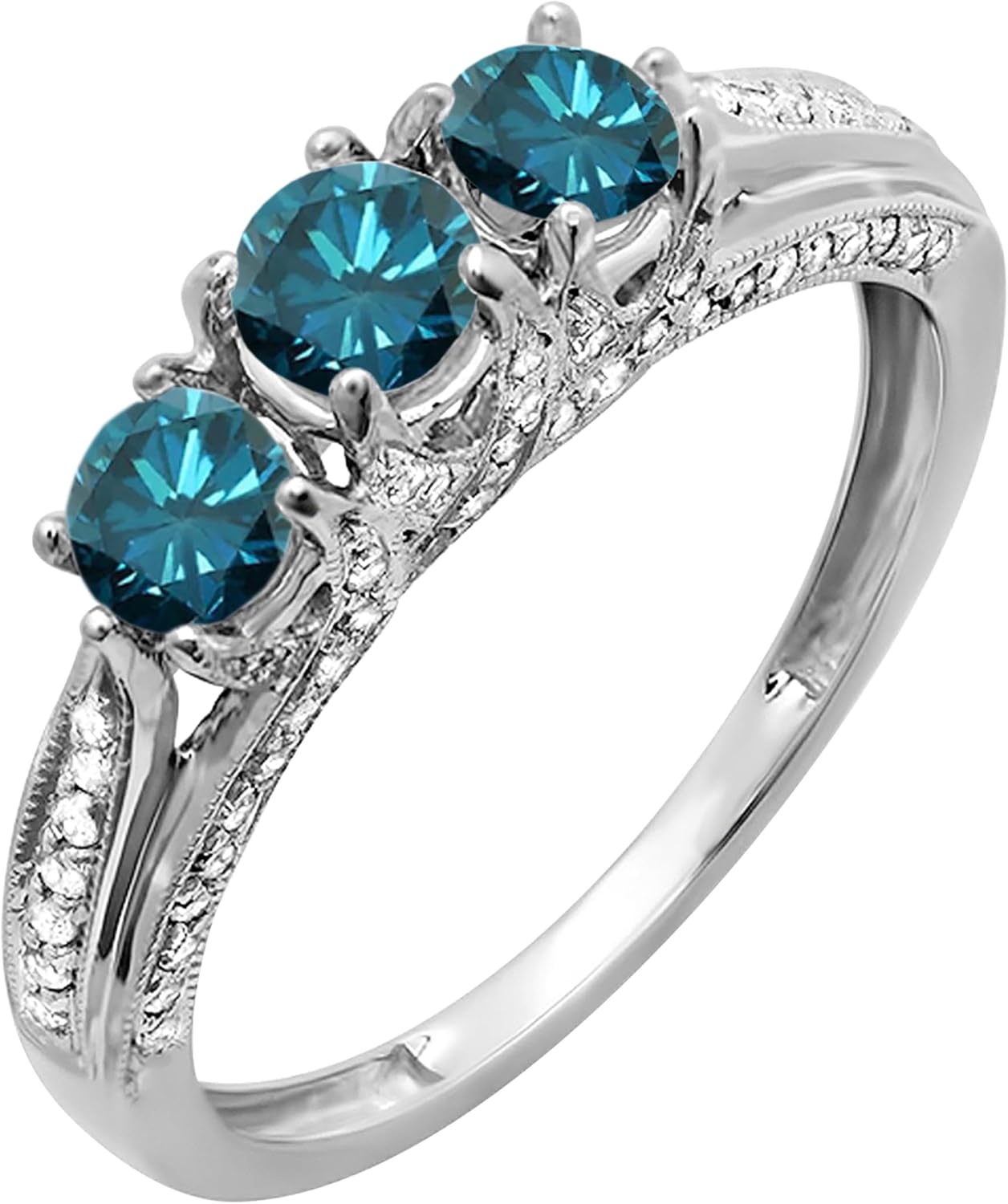 Dazzlingrock Collection Round Gemstone & White Natural Diamond Vintage 3 Stone Engagement Ring for Women in Real Solid Gold