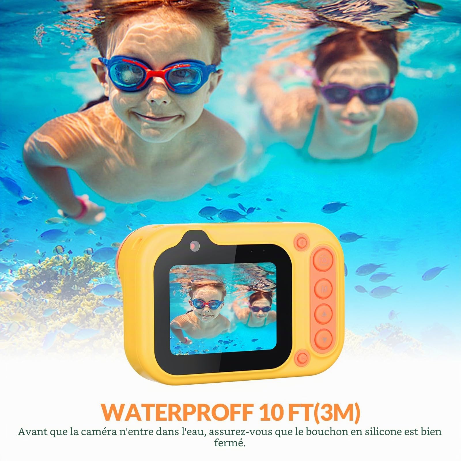 Mafiti Appareil photo numérique étanche pour enfants pour la plongée avec tuba et la plongée avec écran IPS de 6,1 cm, rechargeable par USB, appareil photo numérique pour vidéos et photos avec carte