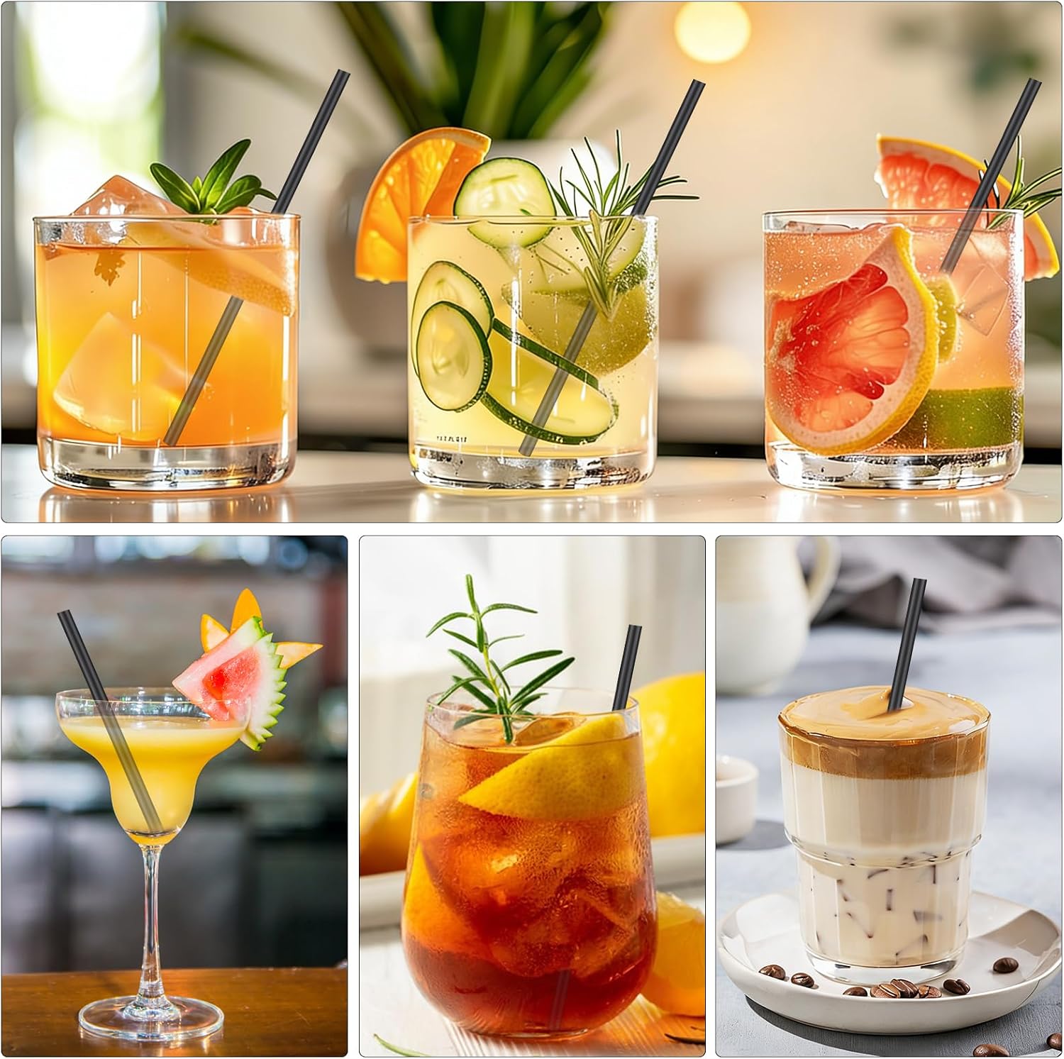 [200 Pcs] 5 Inch Cocktail Straws Bar Straws - 0.16" Wide Sturdy Plastic Short Straw for Drinks Margarita Martini Whiskey, Disposable Black Drinking Small Straw for Bar,Cafe,Party and Daily Use