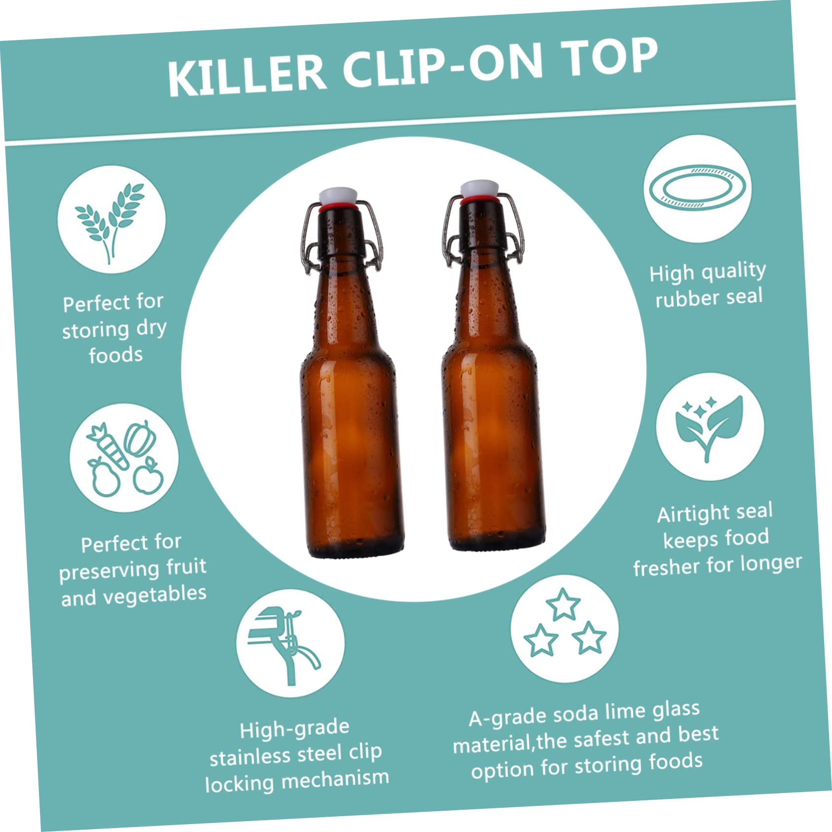 Ciieeo Small Leakproof Glass Bottle Set Beer Storage Bottle with Buckle for Water Juice Cold Drinks