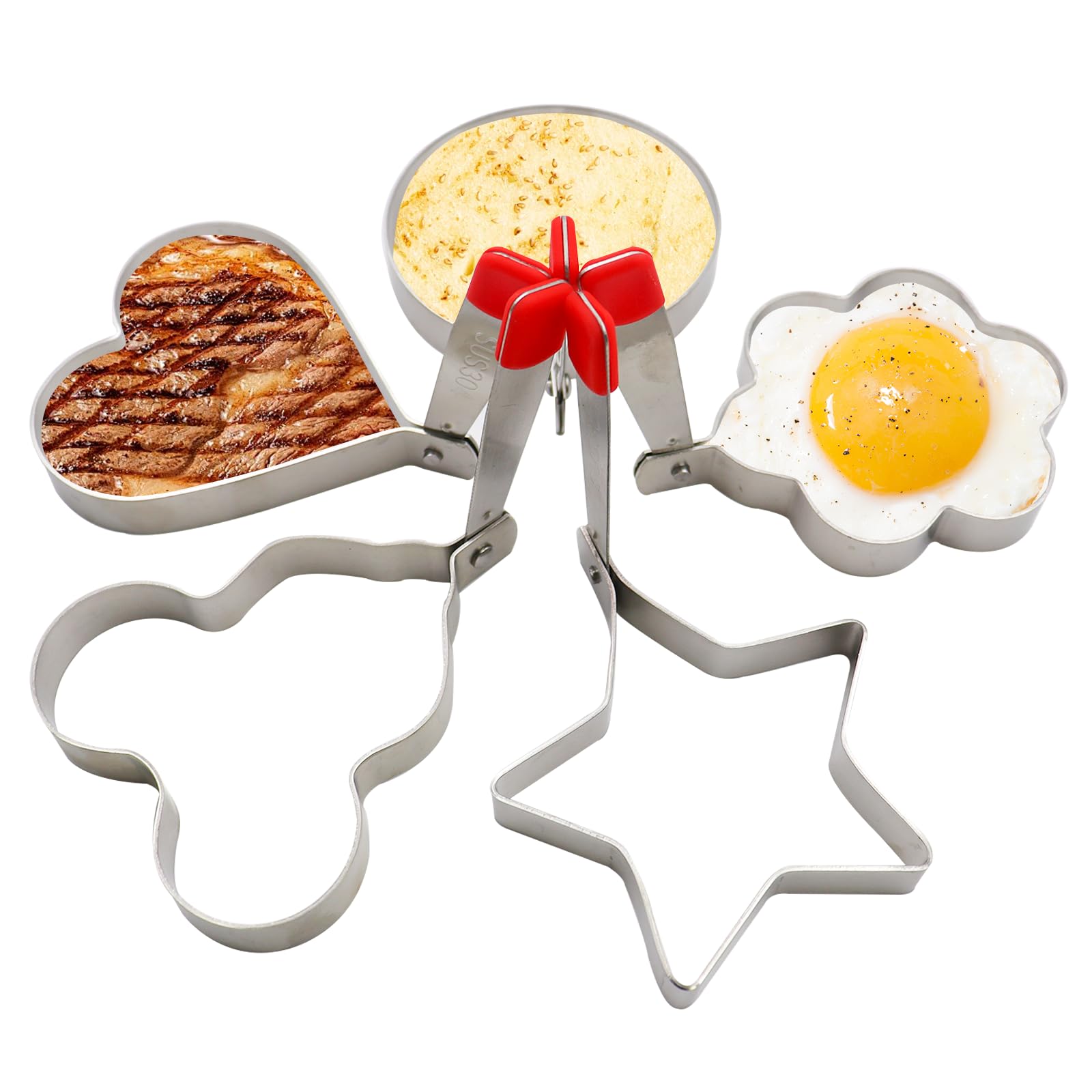 5 Moules à Œufs Acier Inoxydable 304 - Formes Cœur, Étoile, Mickey - Pour Œufs Au Plat Et Pancakes
