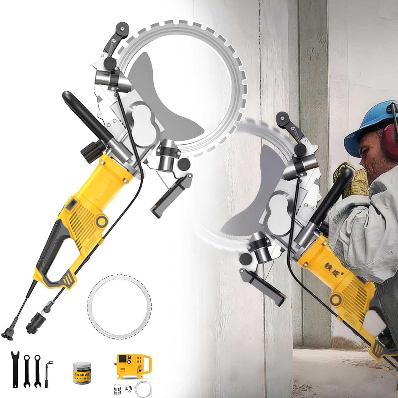 Sierra Circular Para Hormigón | Cortadora De Pared De Hormigón Portátil De 5000 W Con Suministro De Agua Y Supresión De Polvo,Corta 2 Metros En 5 Minutos,Apta Para Paredes,Azulejos,Mármol 600