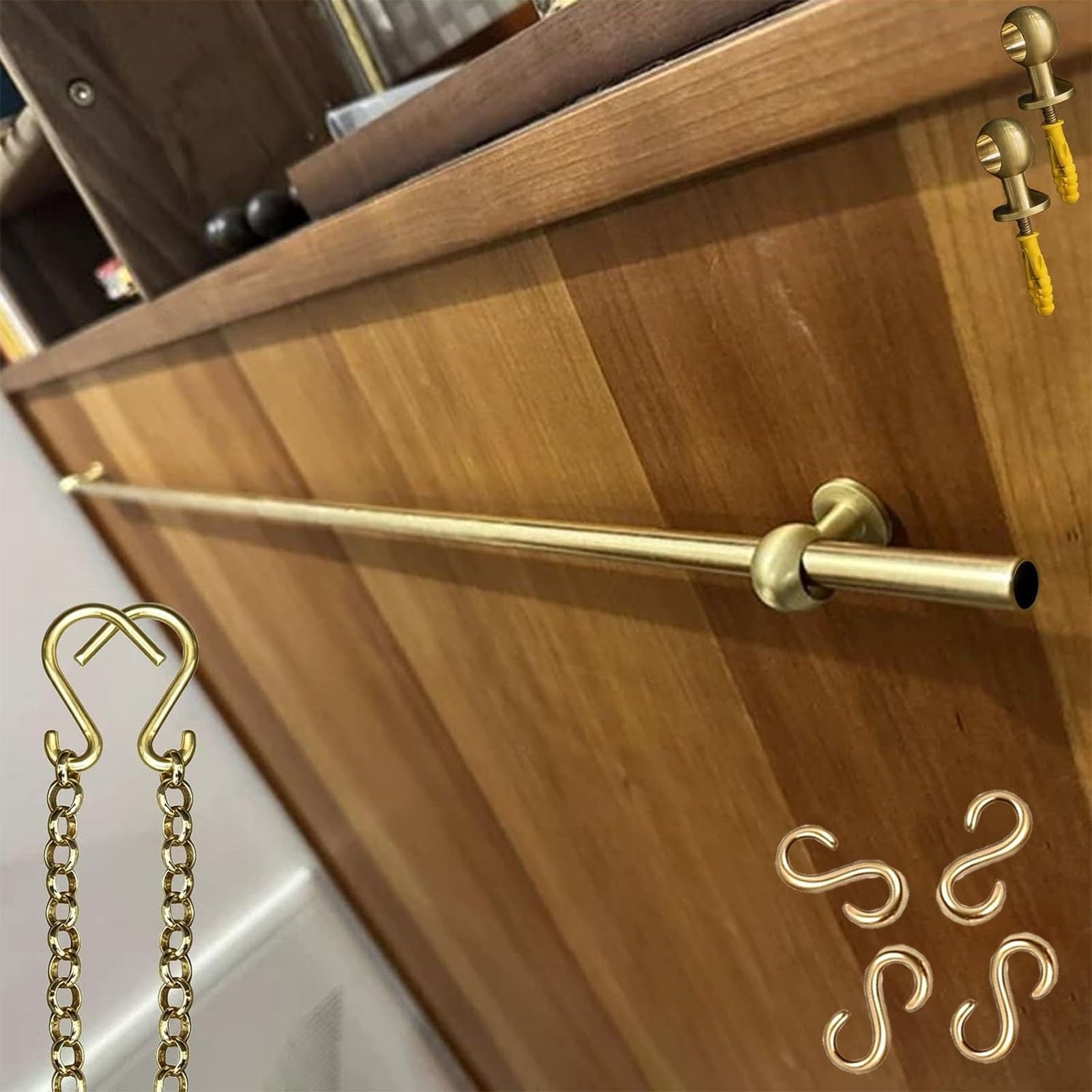 Zhoudong Brass Picture Hanging Rail, Vintage French Gallery Wall Hanging Kit, Photo Display Rod, Home Decor Picture Frame Track System, for Art Display(35.4" Rod)