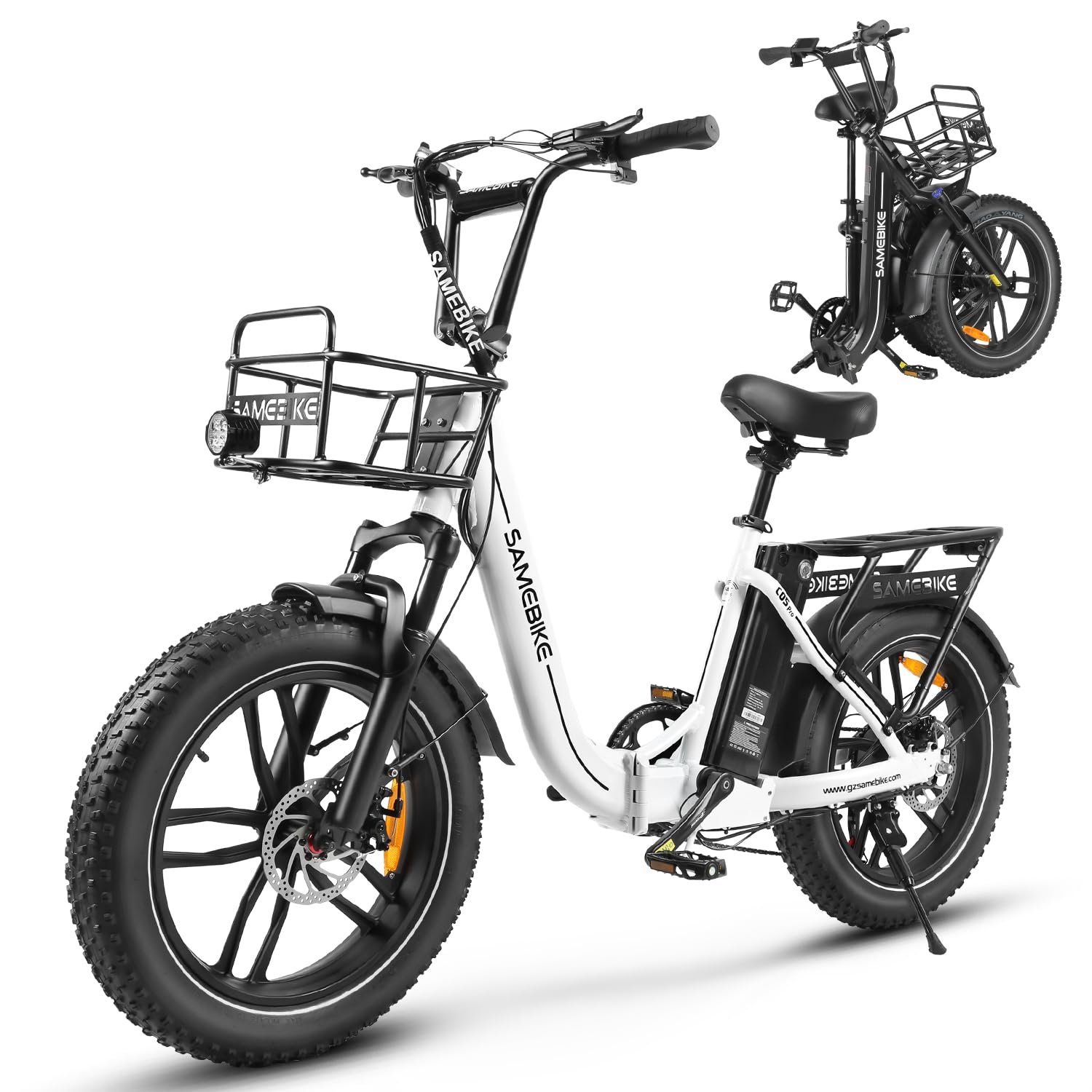 SAMEBIKE Bicicletta elettrica per adulti da 20”, bicicletta elettrica pieghevole con batteria rimovibile da 36V 13AH, 7 marce, bicicletta elettrica da città con pneumatici grassi
