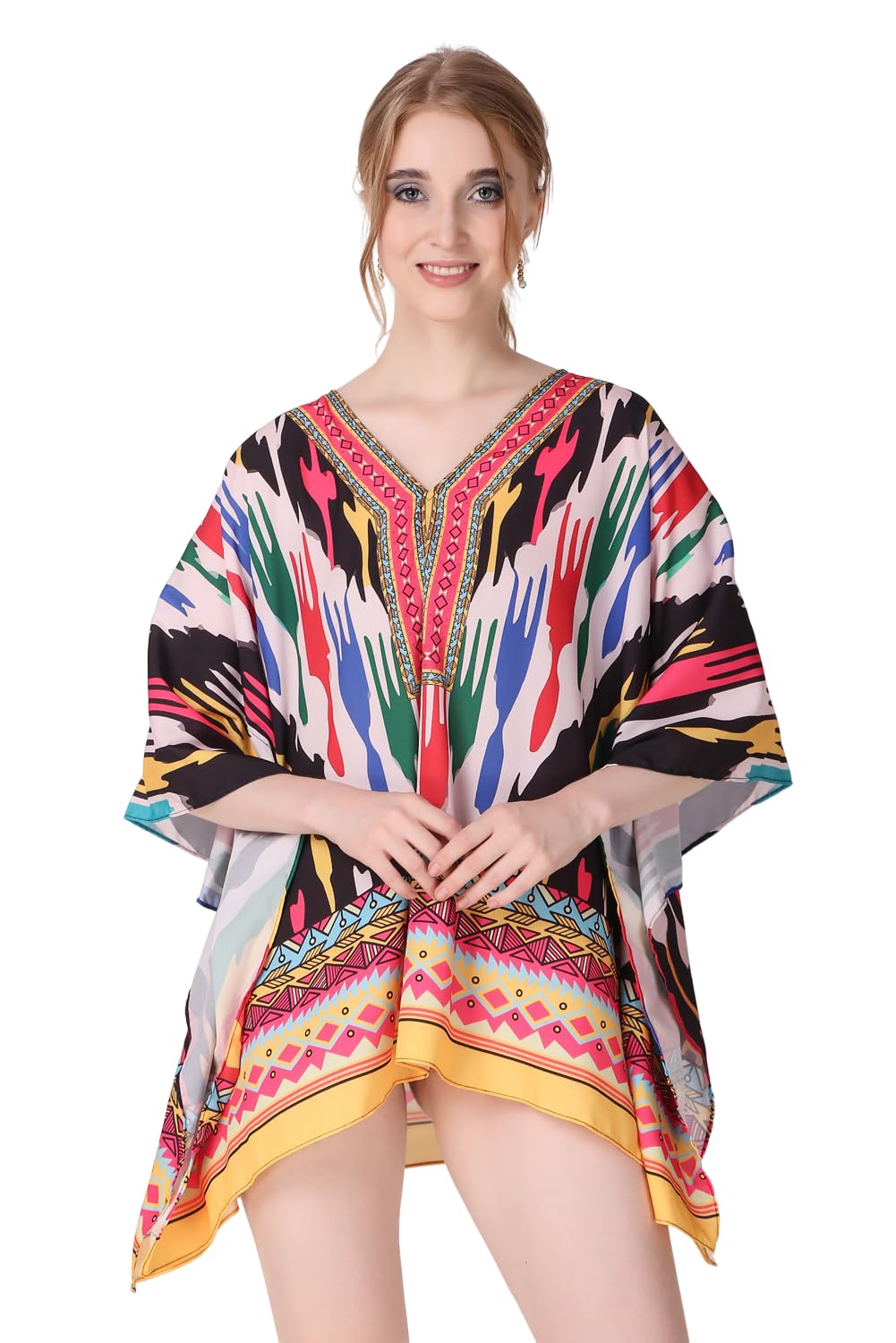 dressprinted Prismatic Harmony Crepe Maxi Length Long Kaftan Dress for Women Multicolor Freesize-picture-16
