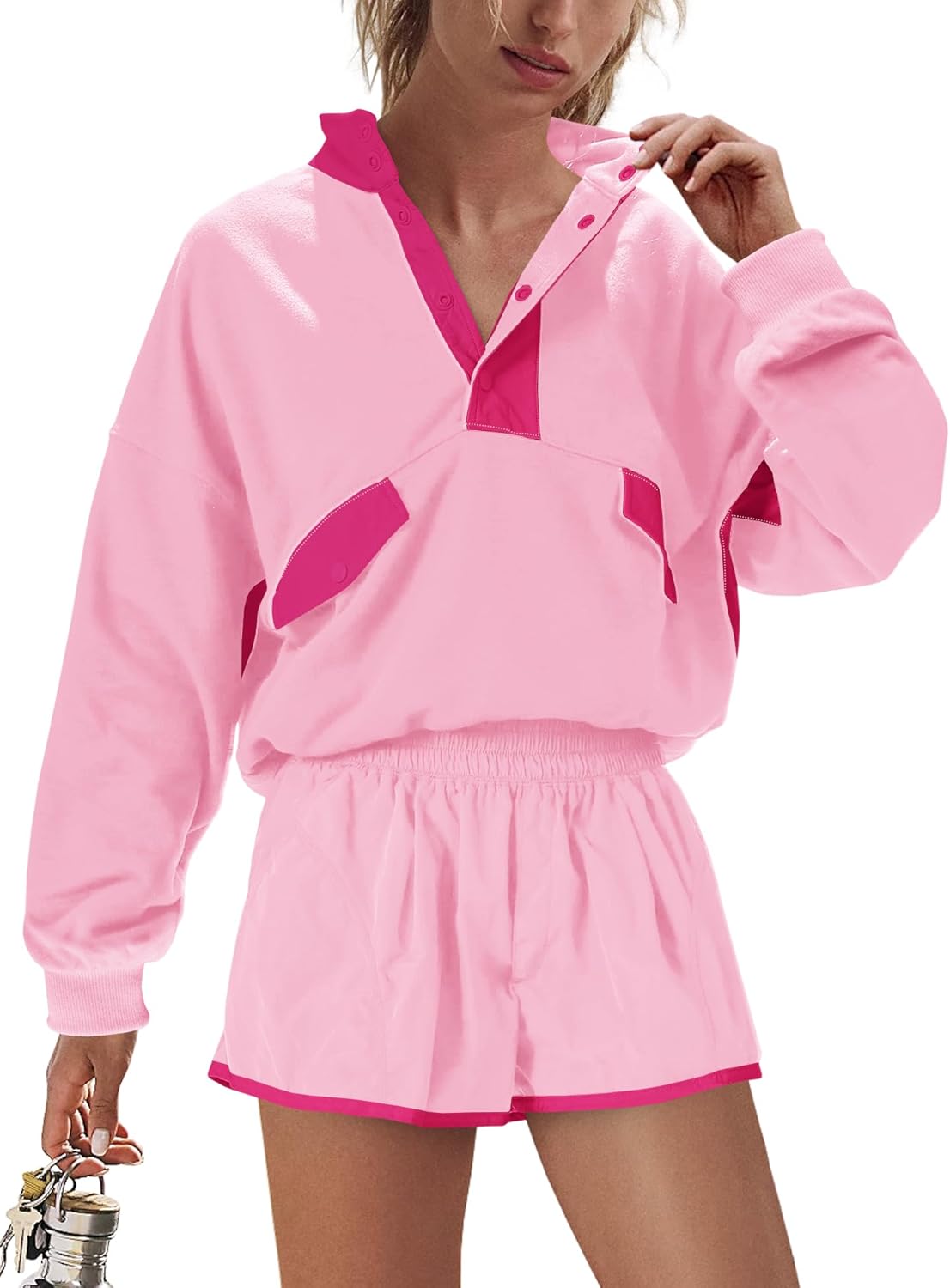 Nirovien Womens Workout Sets Short Athletic Set Activewear 2 Piece Outfits Pullover Sweatshirt and Shorts