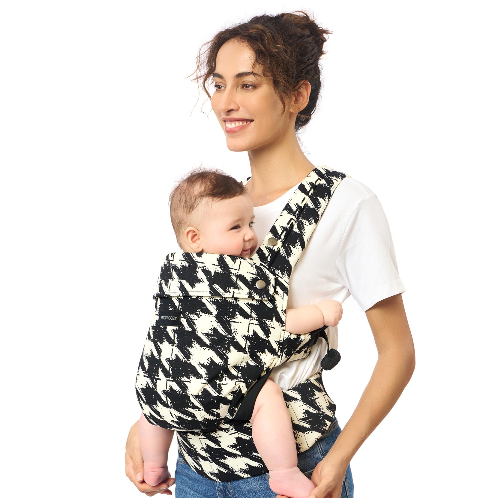 Momcozy Babytrage – Baby Carrier für Kleinkind · Ohne Einsätze · Ergonomische M-Trage · X-Rücken · Leicht & Luftdurchlässig, Kariertes Muster