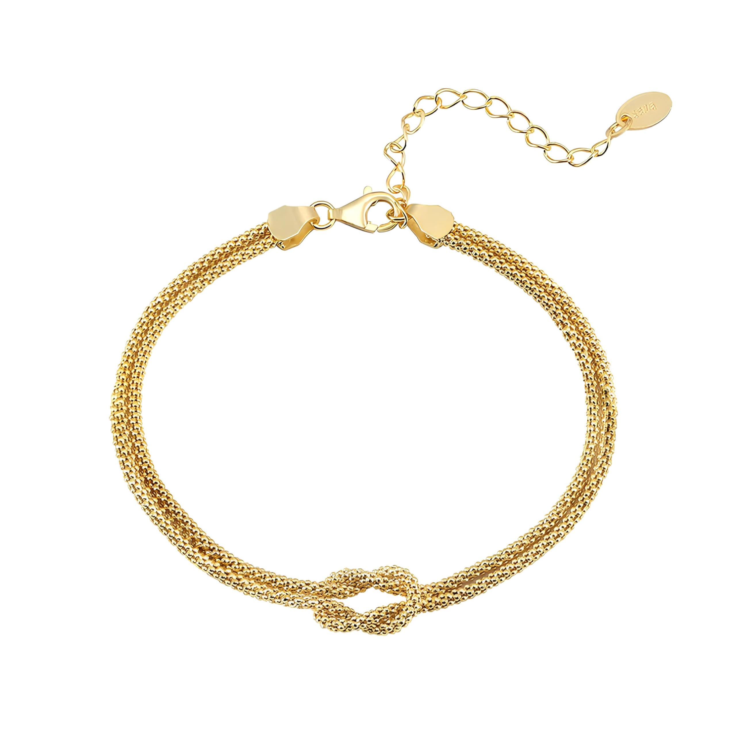 New Stainless Steel Gold Square Bead Chain Cross Knot Double Layer Bracelet-image-9