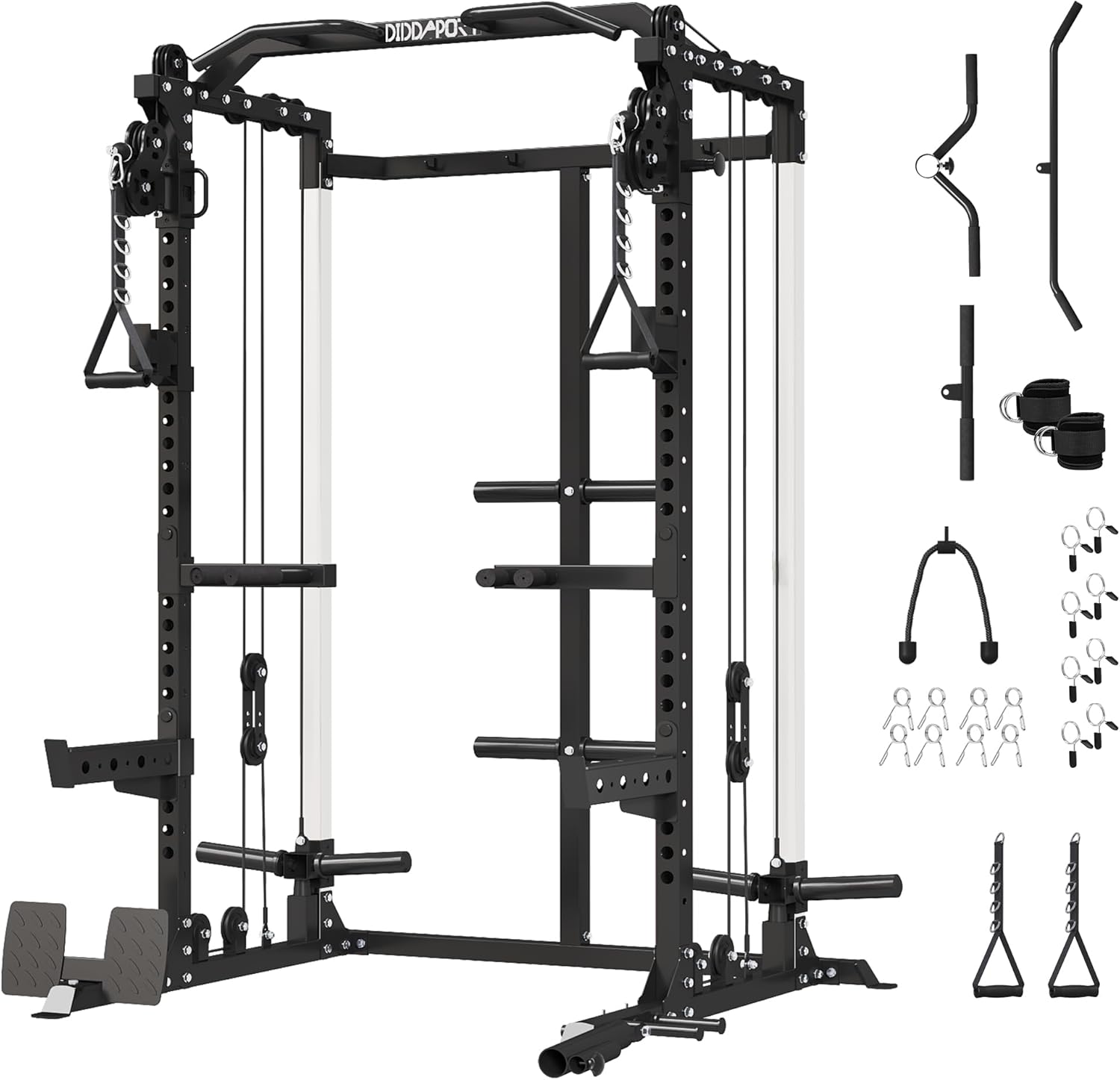 Power Cage, Power Rack with Dual Pulley System, Multi-Function Squat Rack with Cable Crossover, Home Gym Workout Machine Power Cage, Power Rack with Dual Pulley System, Multi-Function Squat Rack with Cable Crossover, Home Gym Workout Machine
