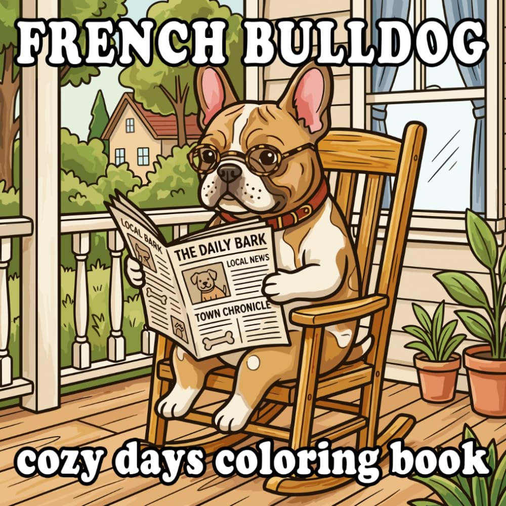 Cozy French Bulldog Coloring Book: Cute Anthropomorphic Frenchie Home Life for Kids and Adults