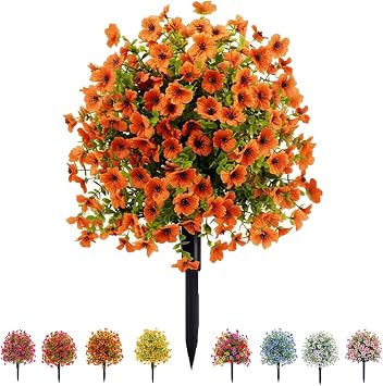 Artificial Violet for Outdoor Indoor Garden Home Decoration - 22 Outdoor/Indoor UV Resistant & Waterproof Artificial Flower Decor, Artificials Violet Flower Ground Insert Orange
