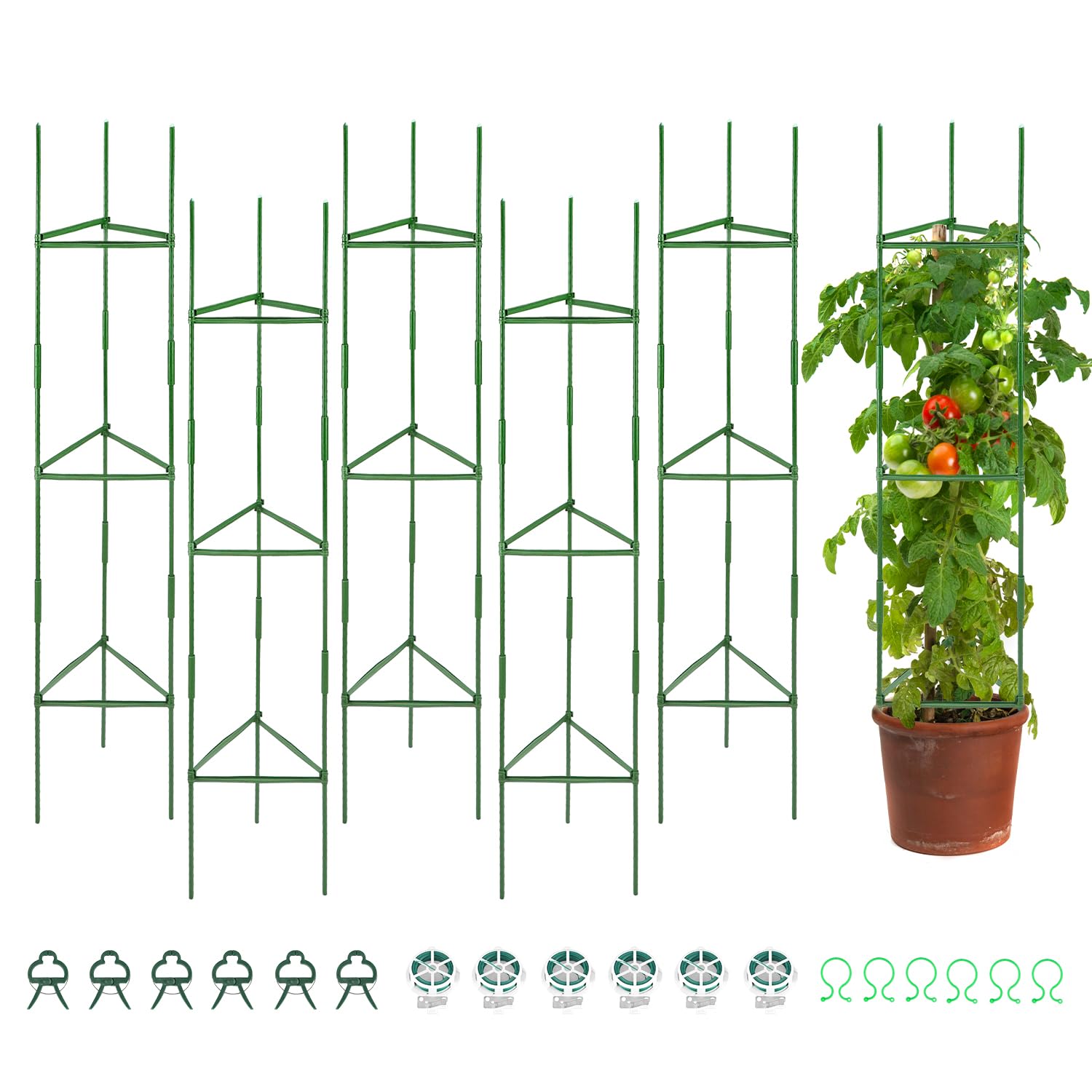 QWORK® 6 Pack Plant Cage Support, 120cm/47'' Climbing Plant Support, Trellis for Climbing Plants Plant Cages, for Tomato Flowers