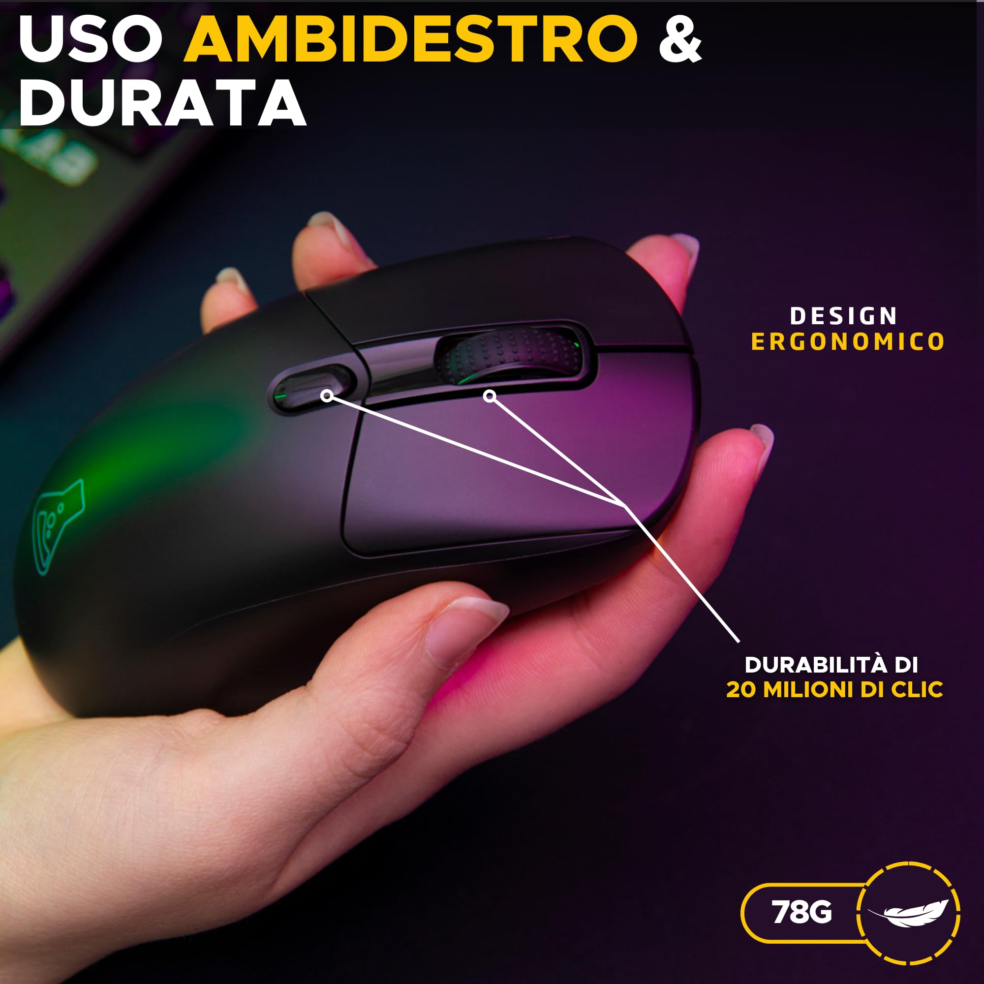 The G-Lab – Kult Titanium – Mouse Bluetooth/USB 2.4GHz/Filo : Triple Modalità, 100h Autonomia, RGB, 12.000 DPI – Mouse Gaming Wireless 100% Personalizzabile per PC/PS4/PS5/XBOX