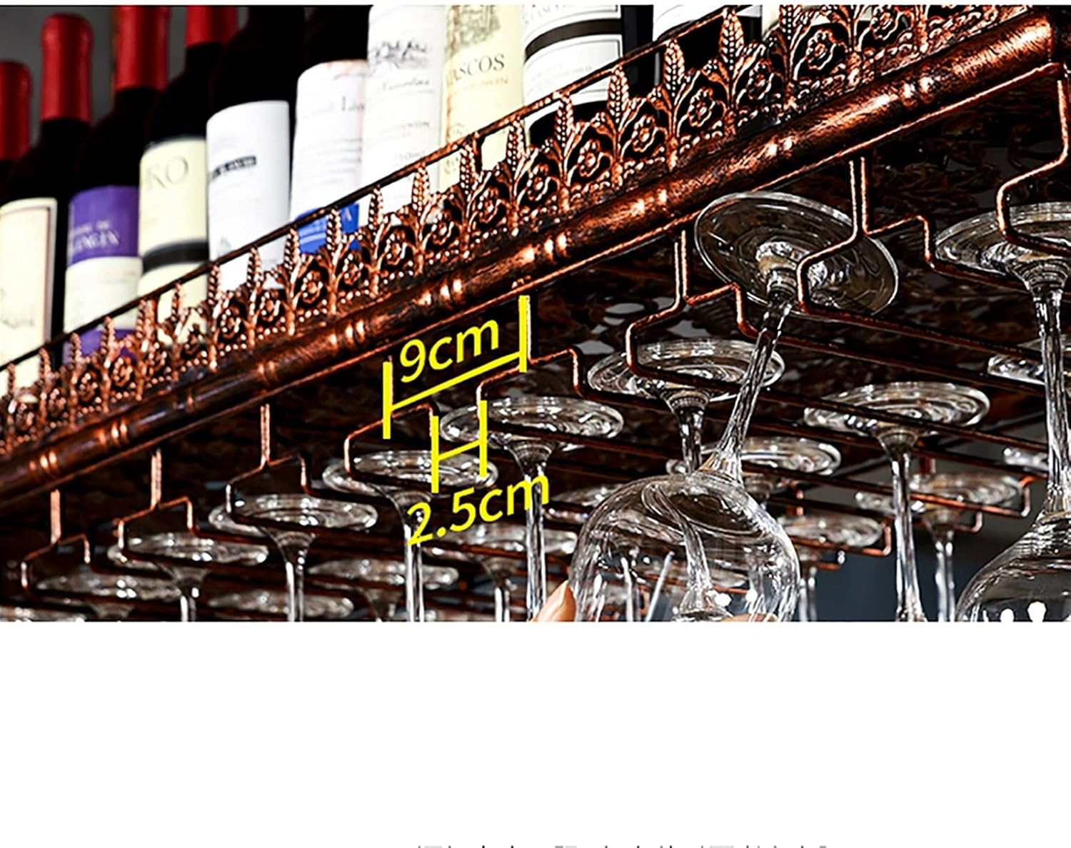Cup Storage Holder,Adjustable Metal Wine Rack - Double-Layer Wrought Iron Hanging Wine Glass Holder with Bottle Trough, 30-60cm Height, Stylish Home Storage & Decoration,A-80 * 35cm