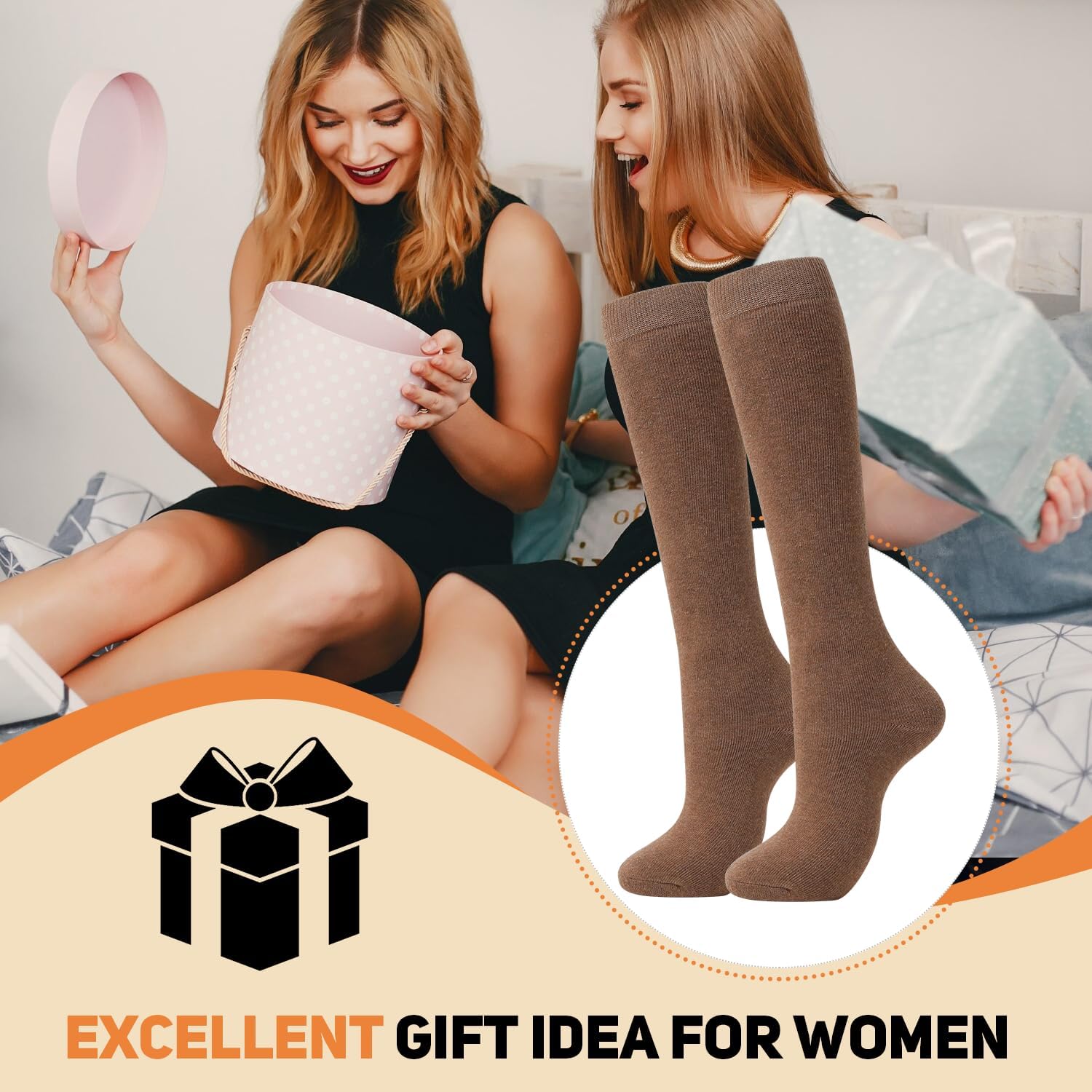 Warm Knee High Socks for Women,Cotton Thermal Sock for Skiing Hiking Gifts Boot Socks for Winter - Image 6