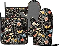 Vista 10 de Manoplas de Horno con Diseño de Hongos, Juego de Agarraderas de Silicona Vintage con Hoja Mágica, Guantes de Cocina Agarraderas Resistentes al Calor