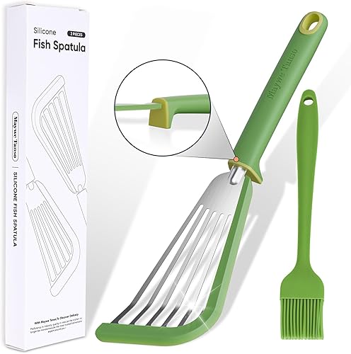 Espátula de pescado, espátula de silicona resistente al calor de 600  con cepillo para untar, para utensilios de cocina antiadherentes, espátulas